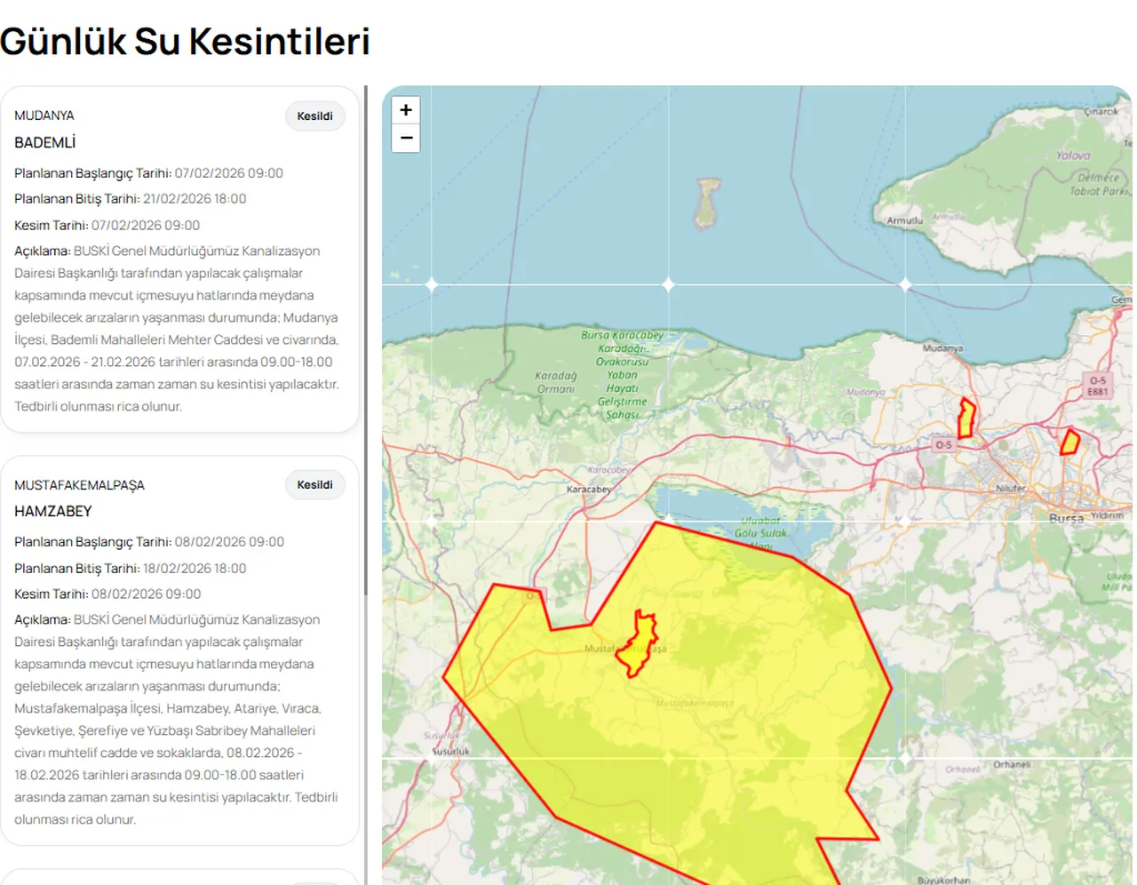 Bursa BUSKİ su kesintisi! 13 Şubat Bursa'da sular ne zaman gelecek?
