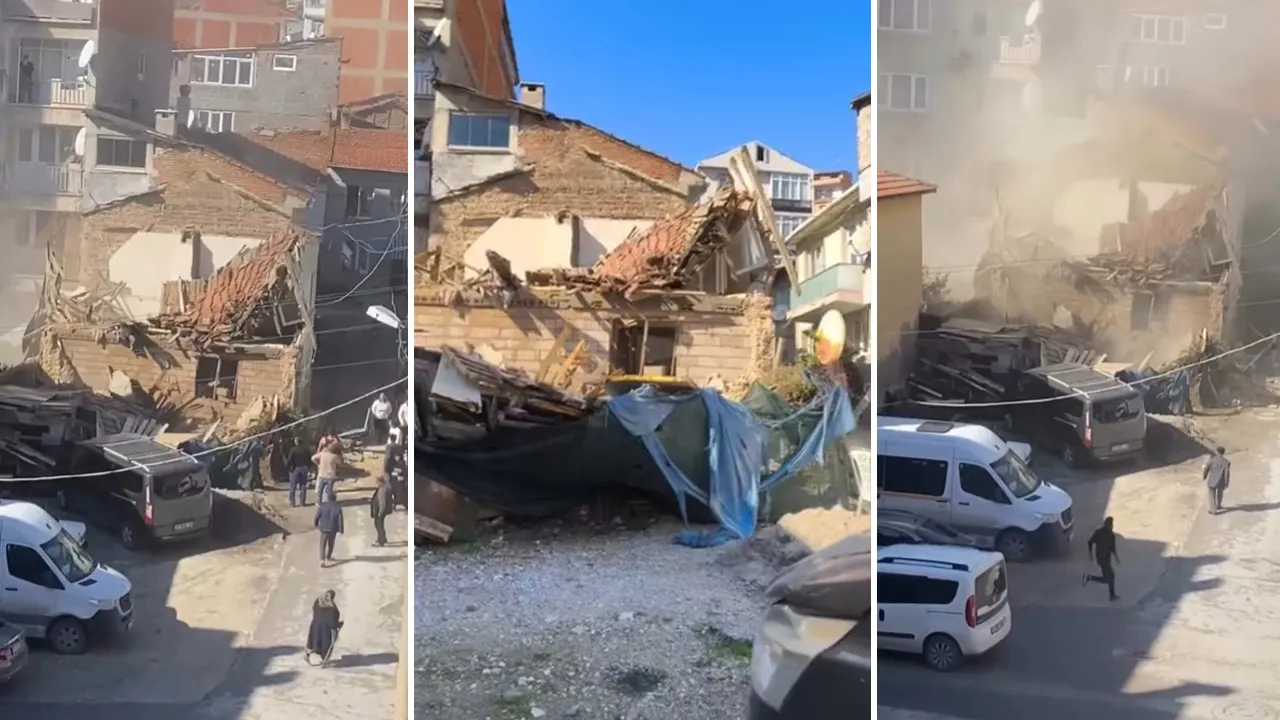 Bursa'da panik anları! Metruk bina bir anda çöktü