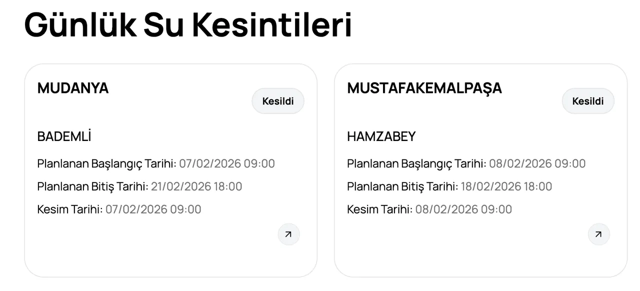 BUSKİ su kesintisi 15 Şubat: Bursa Mudanya, Mustafakemalpaşa ve Osmangazide sular saat kaçta gelecek?