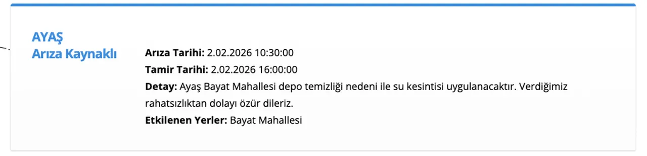 ASKİ su kesintisi 2 Şubat listesi: Beypazarı, Ayaş ve Sincan'da sular ne zaman gelecek?