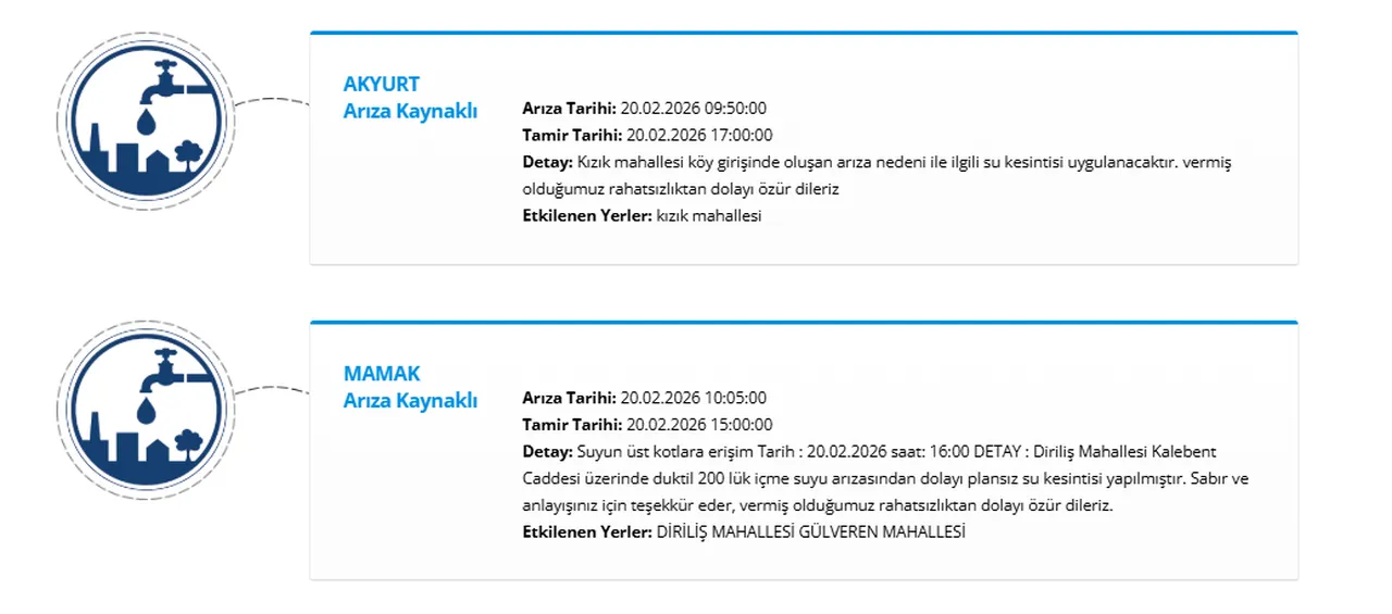 Ankaranın 4 ilçesinde (Mamak, Beypazarı, Akyurt, Keçirören) su kesintisi! Sular ne zaman gelecek?