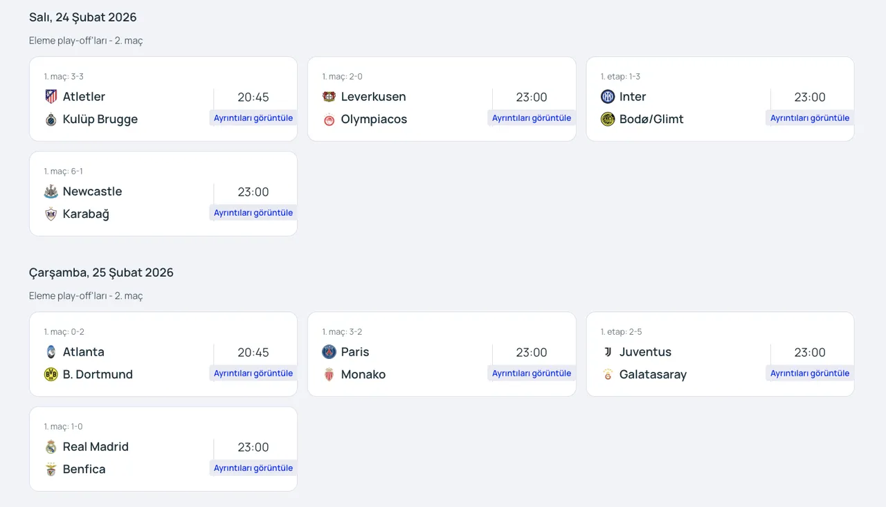 Avrupa ve Şampiyonlar Ligi son 16 rövanş maçları ne zaman? Galatasaray ve Fenerbahçe son 16 play-off turu maç tarihleri