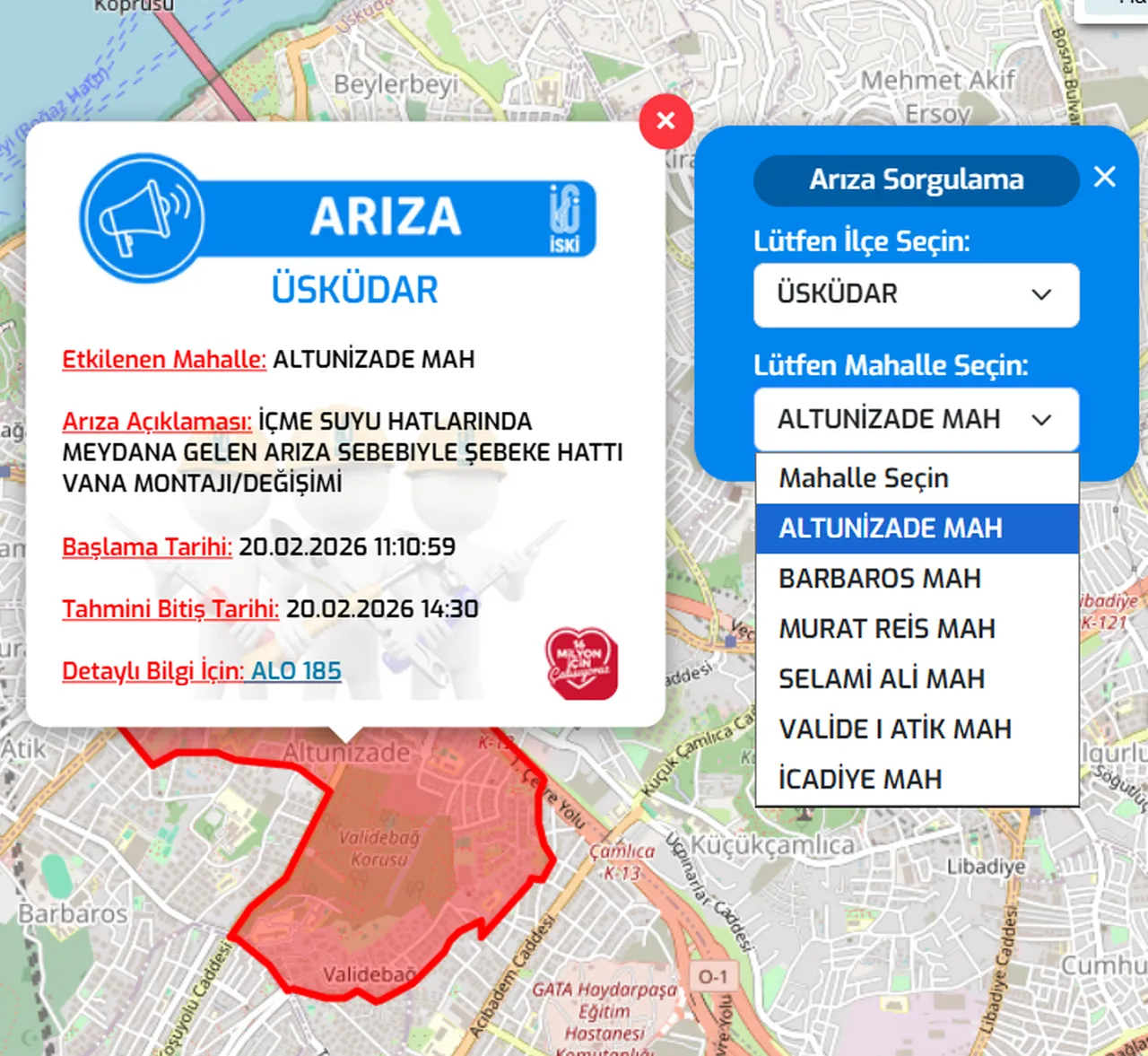 İSKİ su kesintisi! İstanbulda (Üsküdar, Beşiktaş, Sancaktepe) sular ne zaman gelecek? 20 Şubat 2026