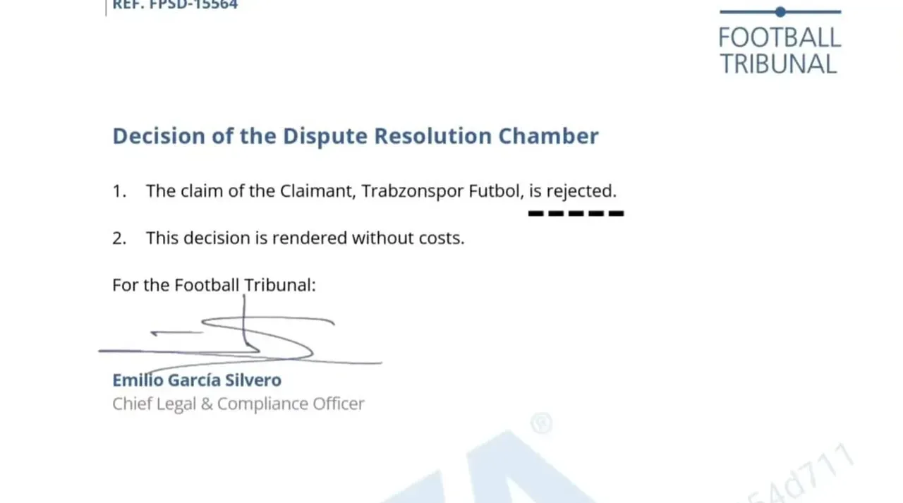 Meunier'in sosyal medya hesabından paylaştığı resmi belge