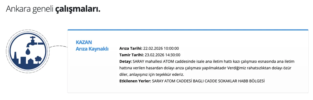 ASKİ su kesintisi 22-23 Şubat! Ankara Kazanda sular ne zaman gelecek?