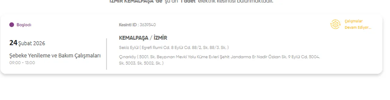 GDZ İzmir elektrik kesintisi listesi 24 Şubat! İzmirde elektrikler ne zaman gelecek?