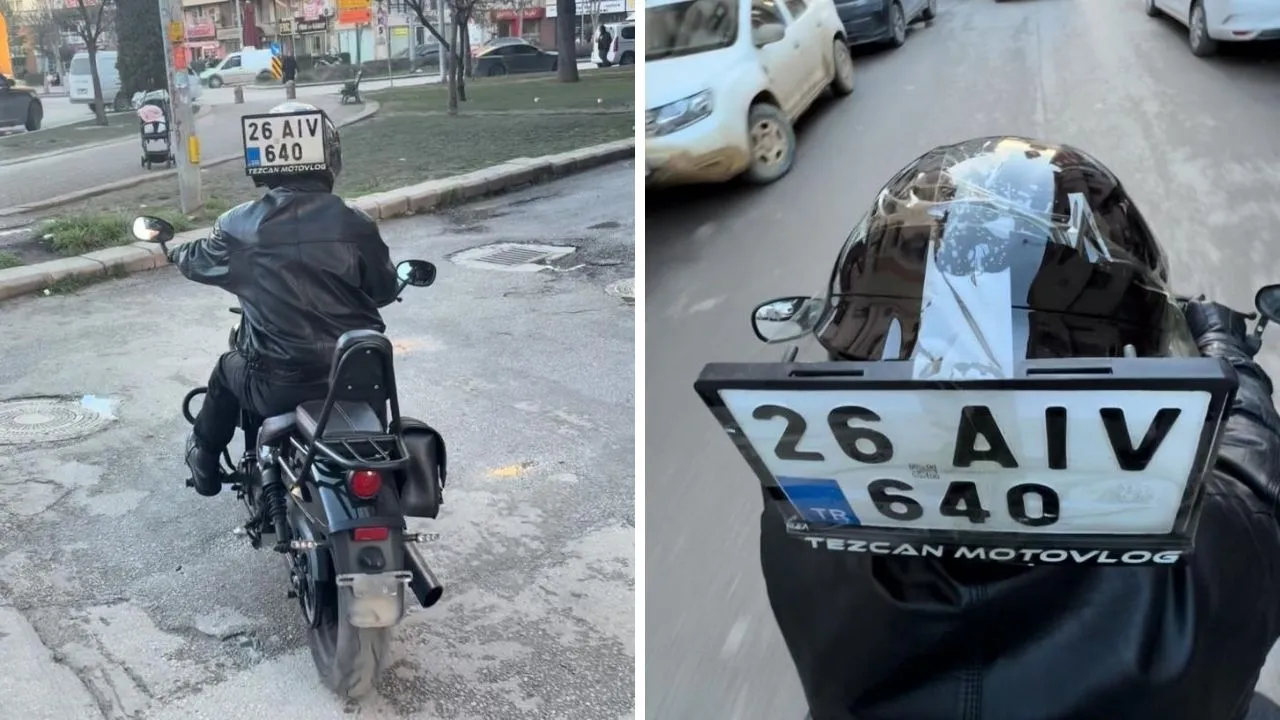 Gören şaşırdı! Düşen plakasını kaskına yapıştırarak yola devam etti