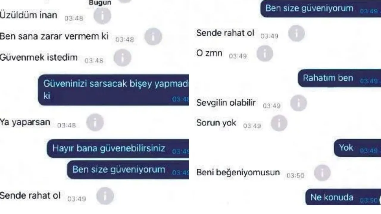 Hasbi Dede'nin mağdura gönderdiği iddia edilen mesajların bir kısmı