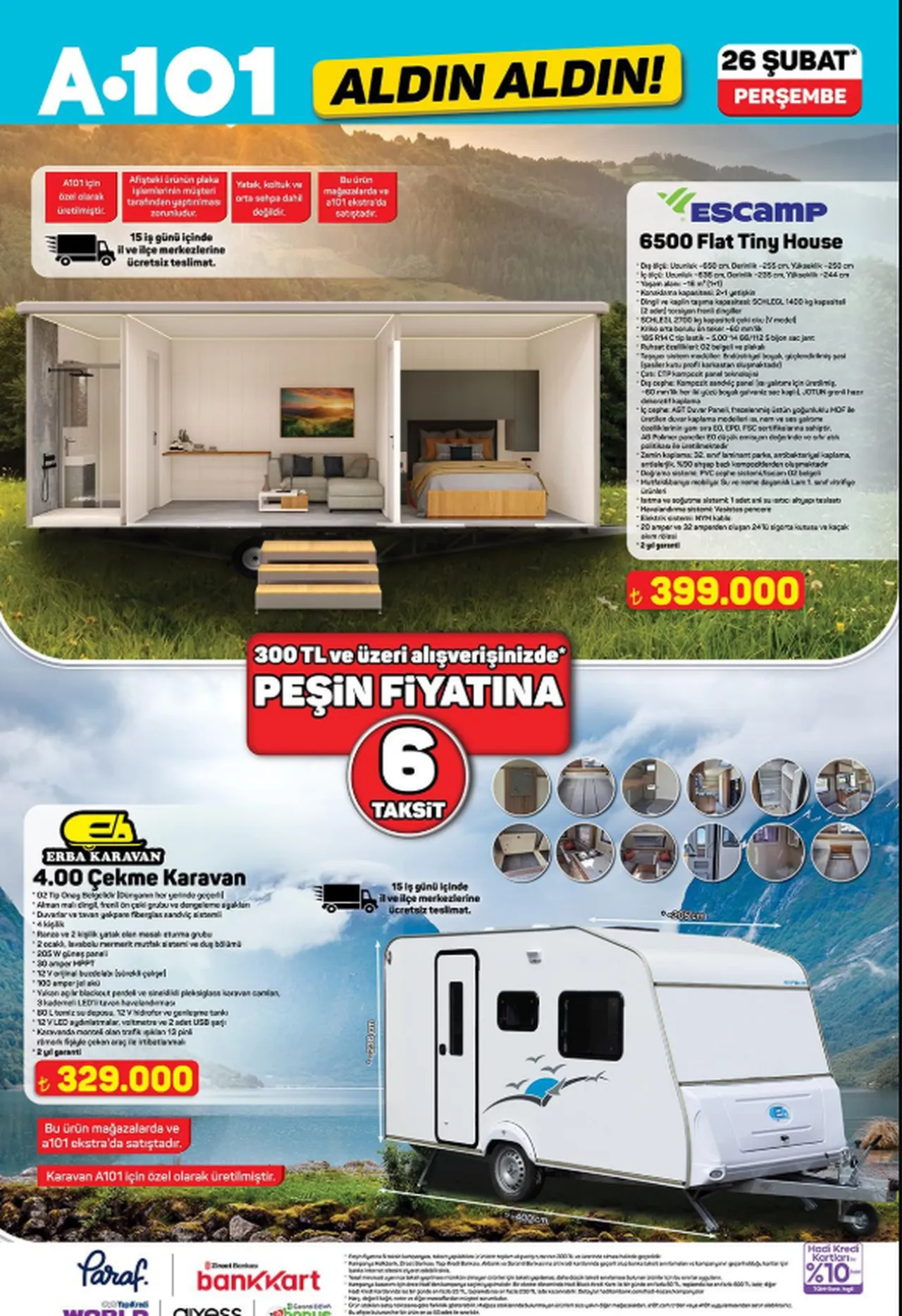 26 Şubat A101 Aldın Aldın kataloğunda öne çıkan ürünler! Tiny House, Karavan, Motosiklet