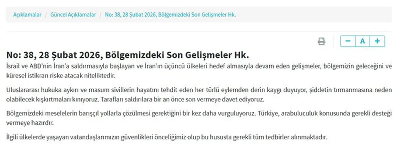 Dışişleri Bakanlığı'ndan İran açıklaması