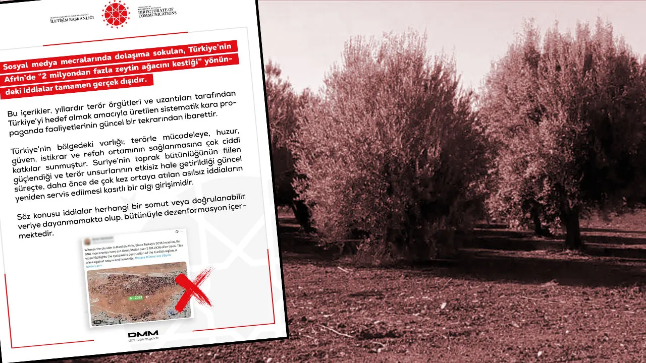 'Afrin'de zeytin ağaçları kesildi' iddiasına yalanlama! DMM terör propagandasına izin vermedi 