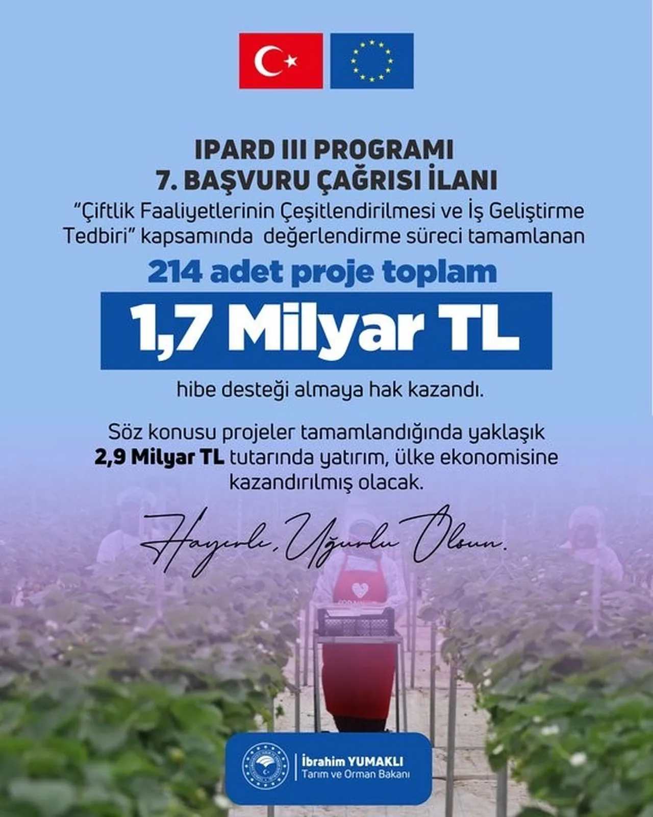 Bakan Yumaklı duyurdu! 214 projeye 1.7 milyar lira hibe verilecek