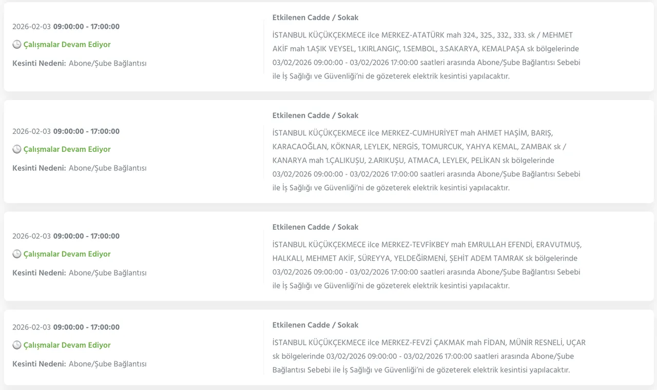 BEDAŞ kesinti sorgulama 3 Şubat: İstanbul elektrik kesintisi ne zaman bitecek?