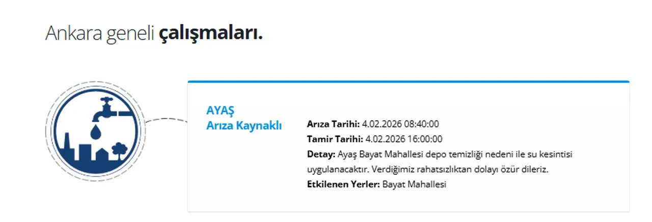 Ankara'da sular ne zaman gelecek? 4 Şubat ASKİ su kesintisi listesi