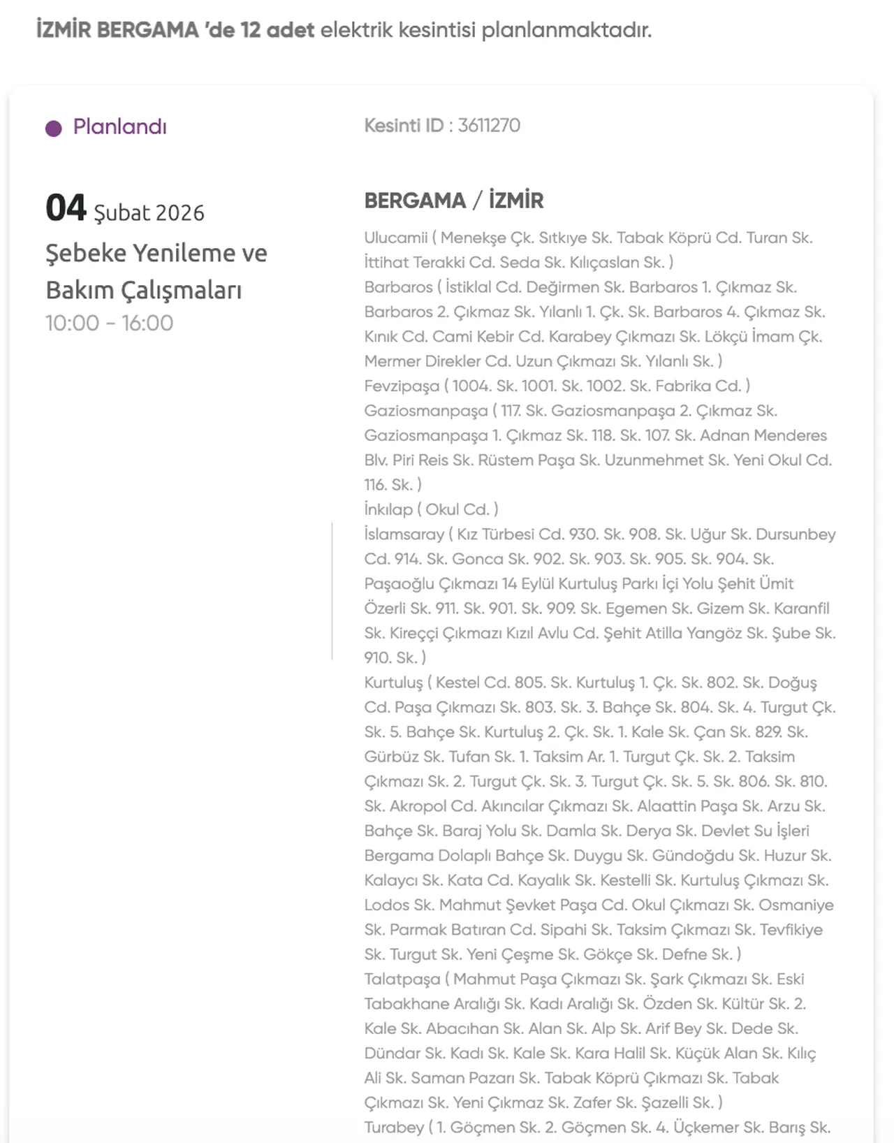 GDZ elektrik kesintisi 4-5-6 Şubat listesi (Gaziemir, Karşıyaka, Buca, Bornova, Ödemiş)