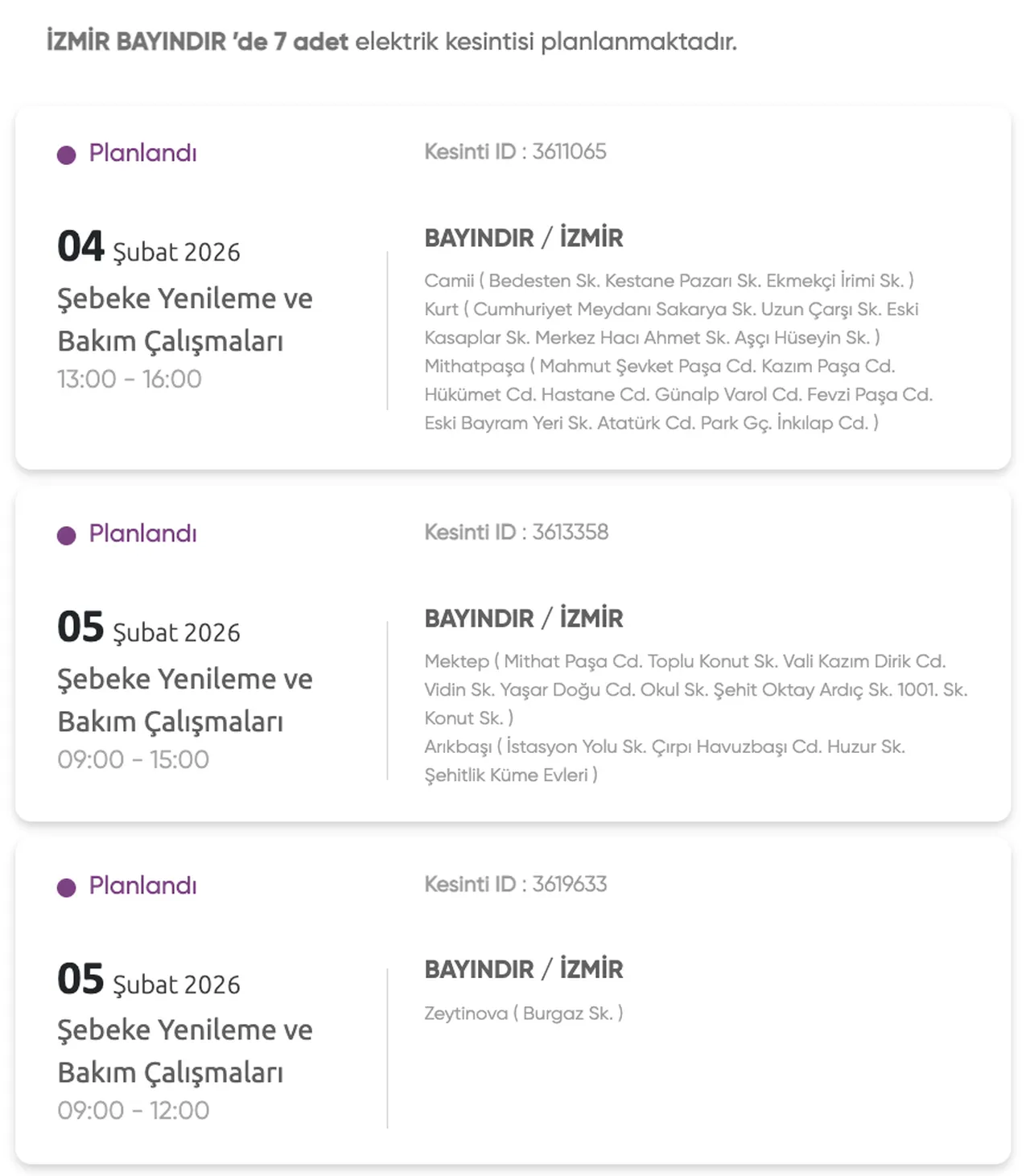 GDZ elektrik kesintisi 4-5-6 Şubat listesi (Gaziemir, Karşıyaka, Buca, Bornova, Ödemiş)