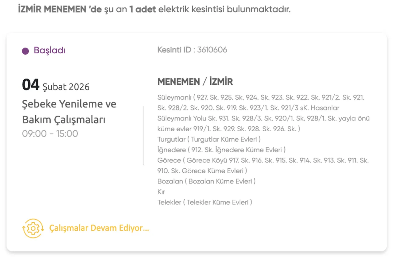 GDZ elektrik kesintisi 4-5-6 Şubat listesi (Gaziemir, Karşıyaka, Buca, Bornova, Ödemiş)