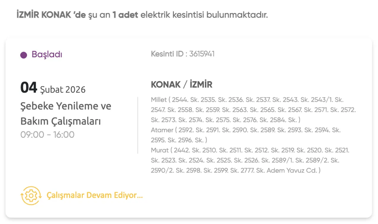 GDZ elektrik kesintisi 4-5-6 Şubat listesi (Gaziemir, Karşıyaka, Buca, Bornova, Ödemiş)