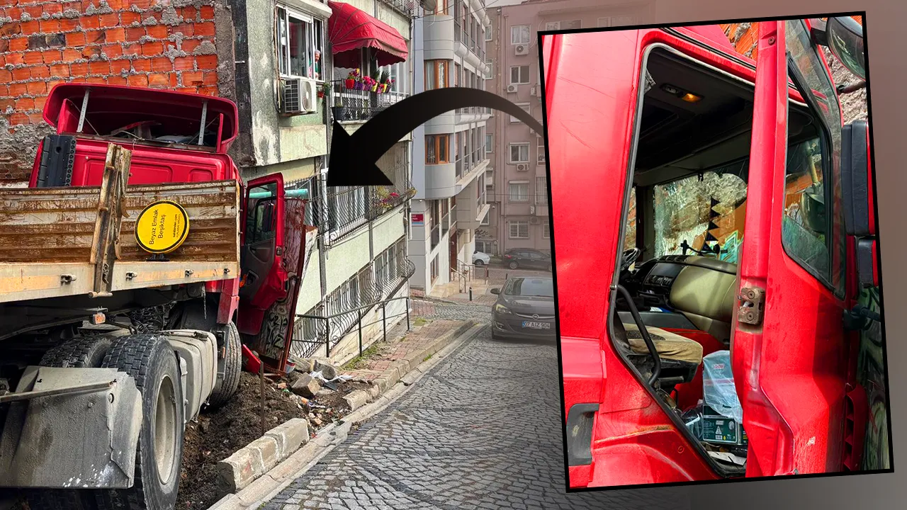 Beşiktaş'ta korku dolu anlar! Freni boşalan tır binaya çarparak durabildi 