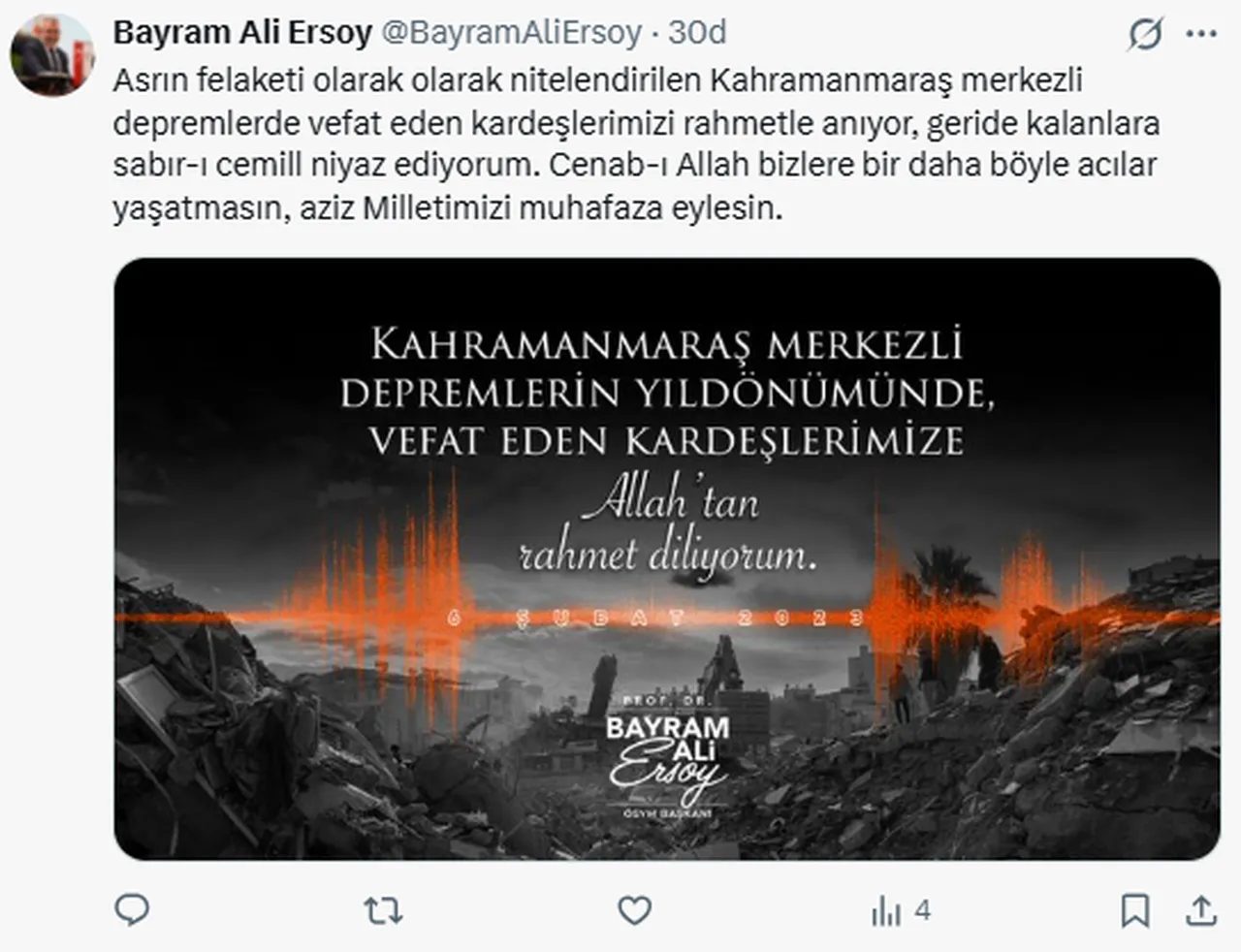 Acımız taze, hatıramız canlı! 6 Şubat depremi anma mesajları