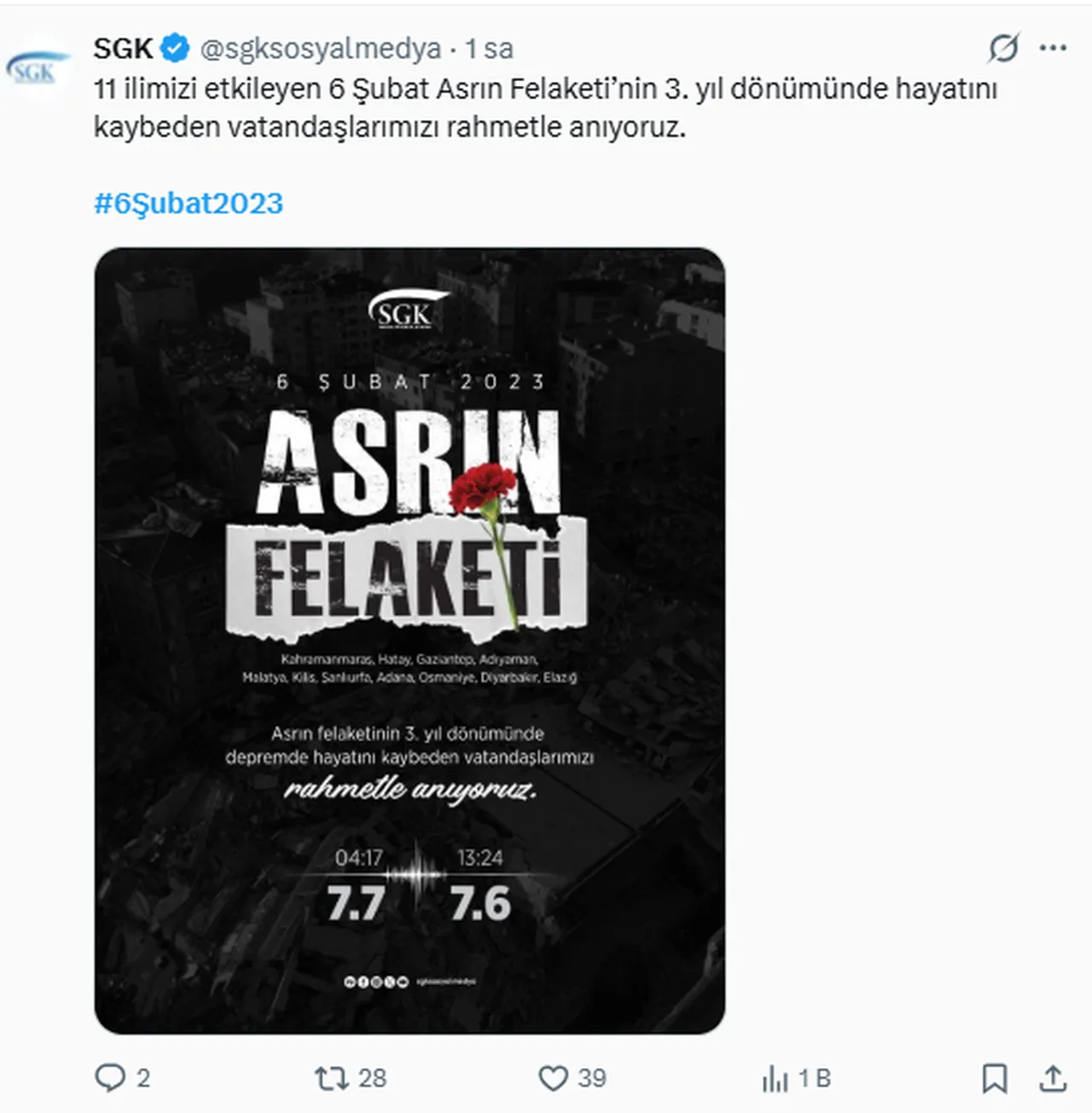 Acımız taze, hatıramız canlı! 6 Şubat depremi anma mesajları