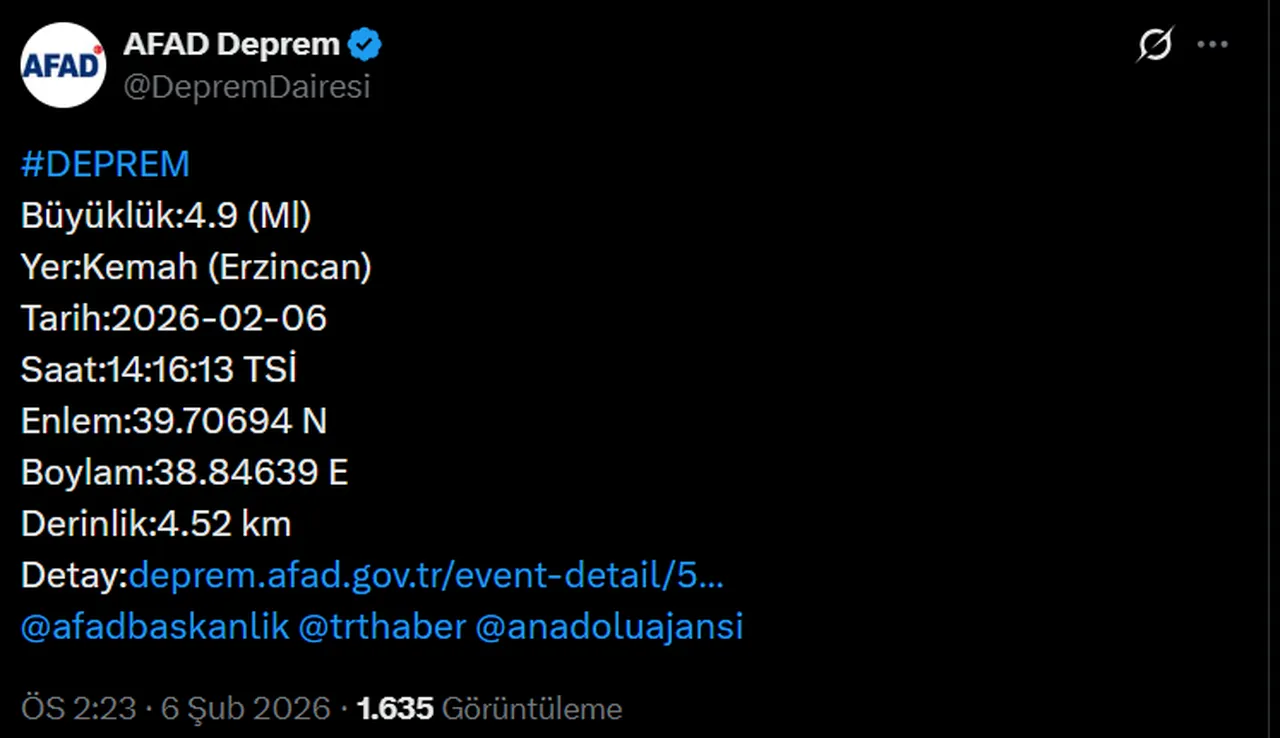 Az önce deprem nerede oldu? 6 Şubat 2026 son depremler listesi
