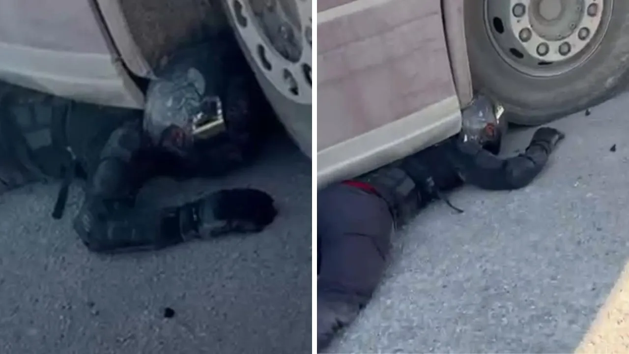 Kask ve koruyucu kıyafetin önemi! Sürücünün kamyon altındaki sakinliği şaşırttı