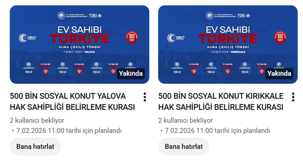 TOKİ Yalova ve Kırıkkale kura çekimi saati açıklandı!
