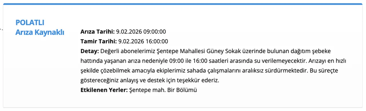 ASKİ su kesinti 9 Şubat: Ankara Kızılcahamam, Beypazarı ve Polatlıda sular ne zaman gelecek?