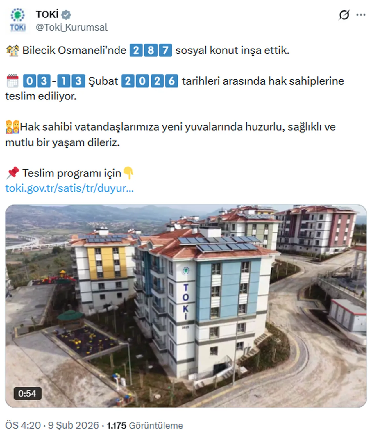 TOKİ Bilecik Osmaneli 287 konut teslim tarihleri açıklandı