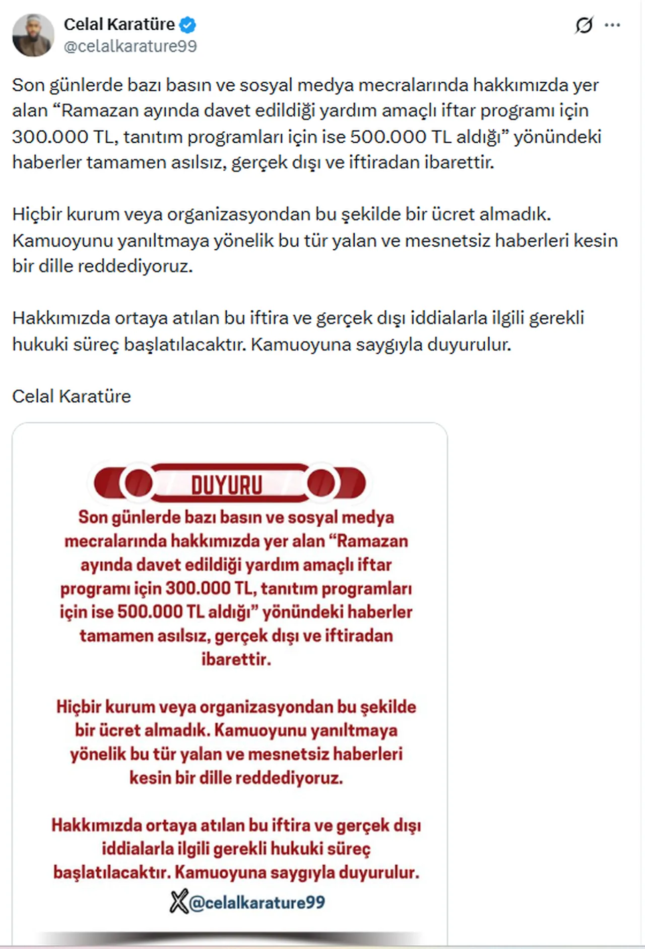 Kabe’de Hacılar Hu Der Allah  ilahisiyle gündem olan Celal Karatüre’den 500 bin TL davet ücreti açıklaması