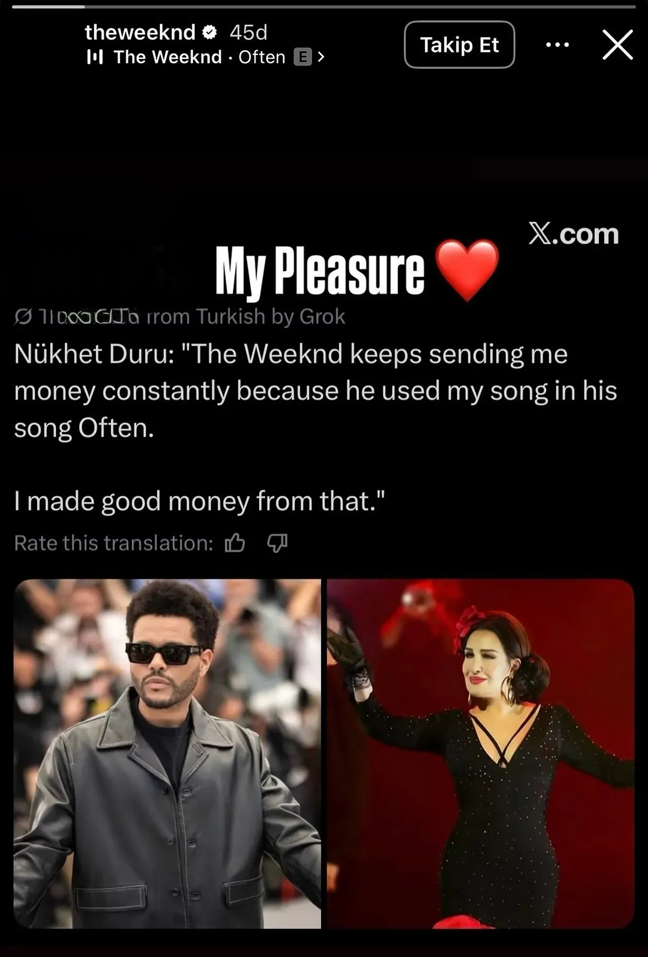 The Weeknd’in hitinin sırrı Nükhet Duru çıktı! Dünyaca ünlü şarkıcının mesajı gündem oldu