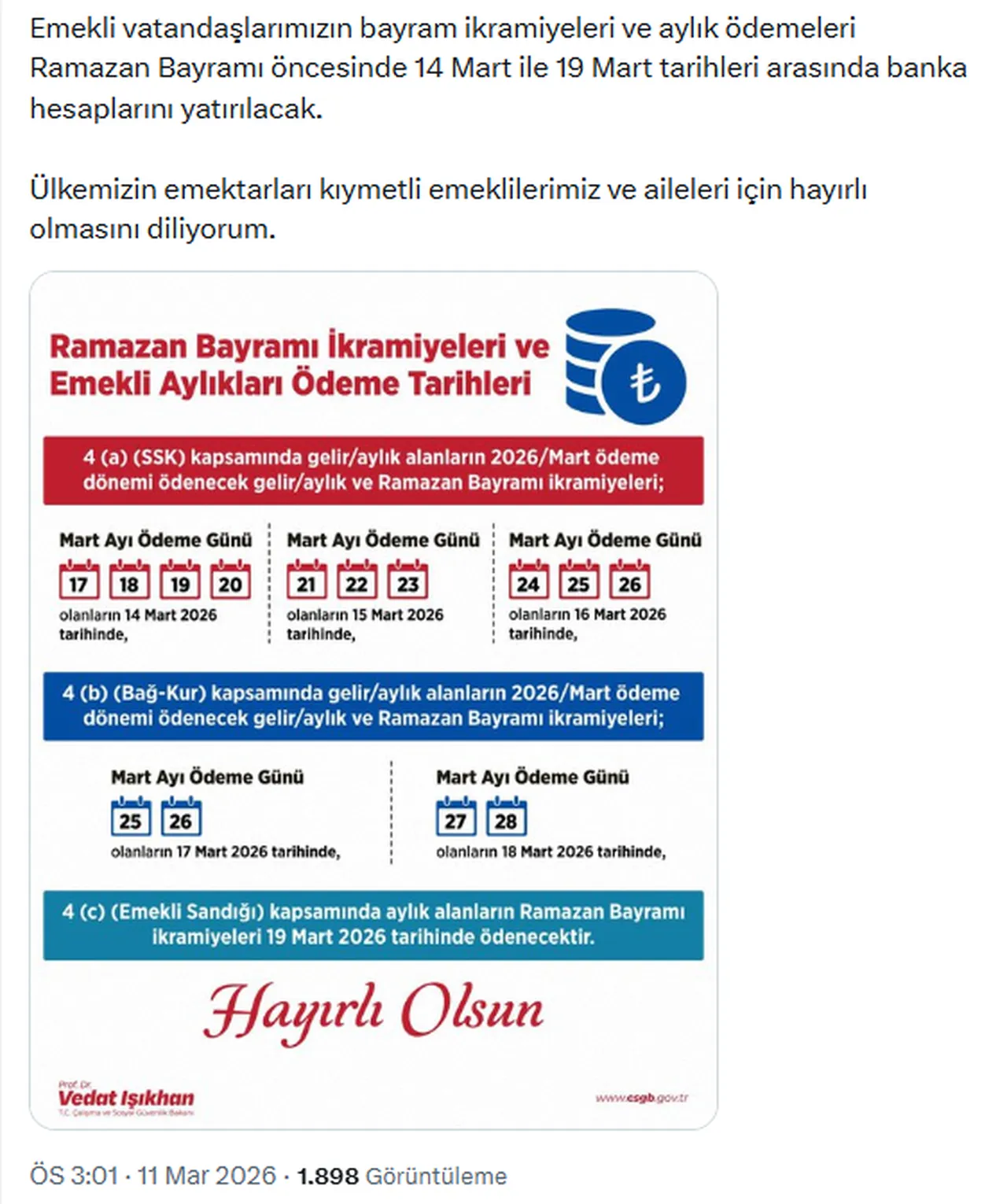 Bayramdan önce yatacağı kesinleşti! SSK, Bağkur, emekli sandığı maaş ve ikramiye ödeme günleri