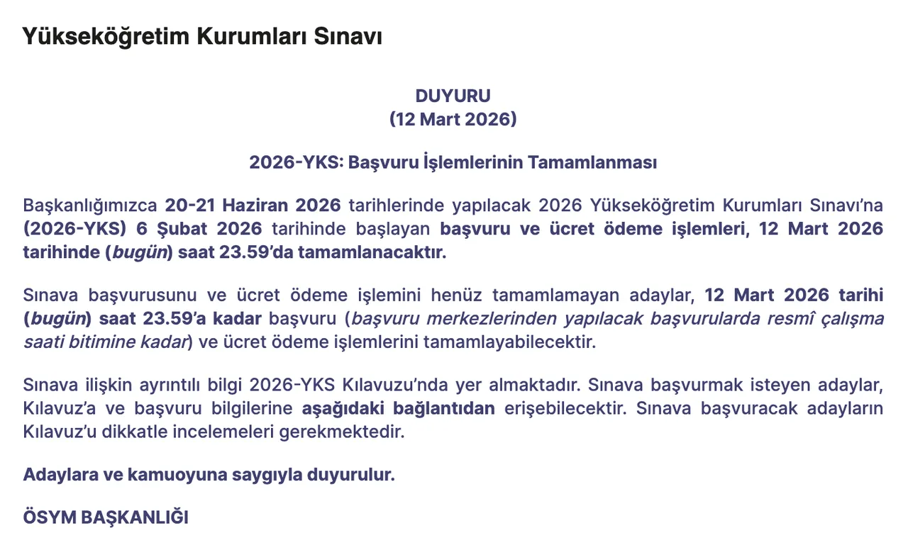 YKS başvurusu için son gün! 2026 YKS (TYT, AYT, YDT) sınavı ne zaman, sonuçlar ne zaman açıklanacak?