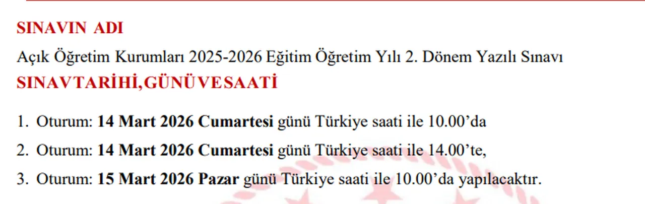 AÖL sınavı saat kaçta başlıyor ve bitiyor? 2026 AÖL 2. dönem sınav süresi