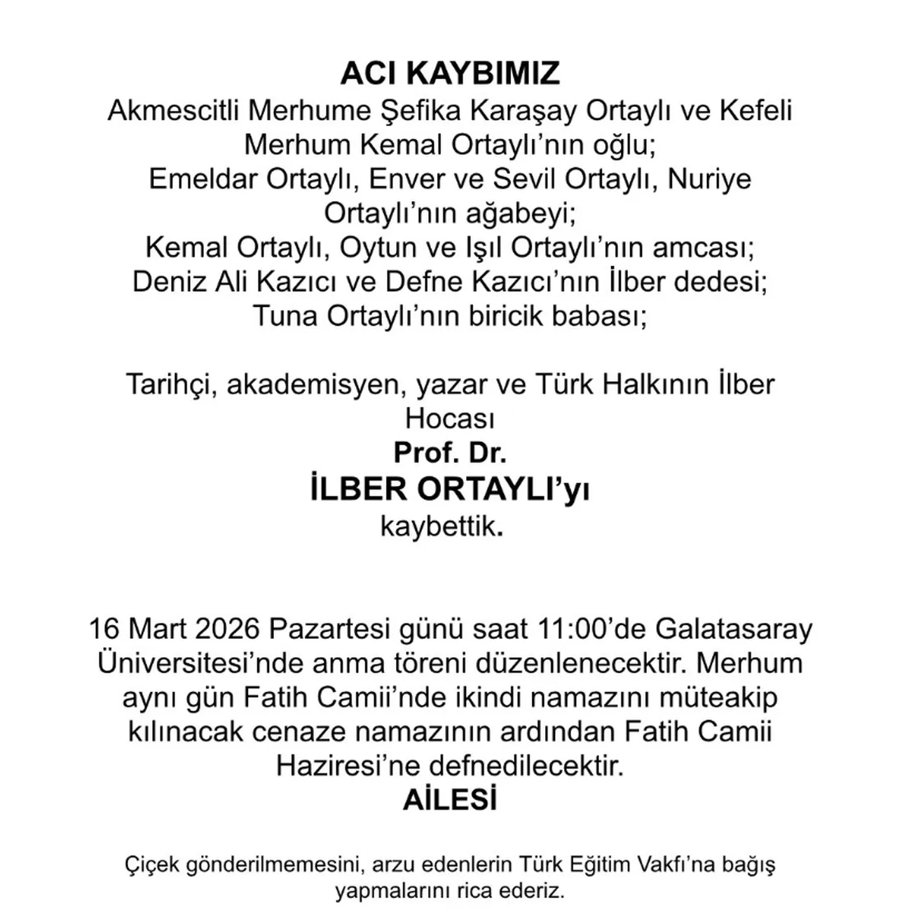 İlber Ortaylı'nın cenazesi ne zaman, nereye defnedilecek? Cenaze programı açıklandı