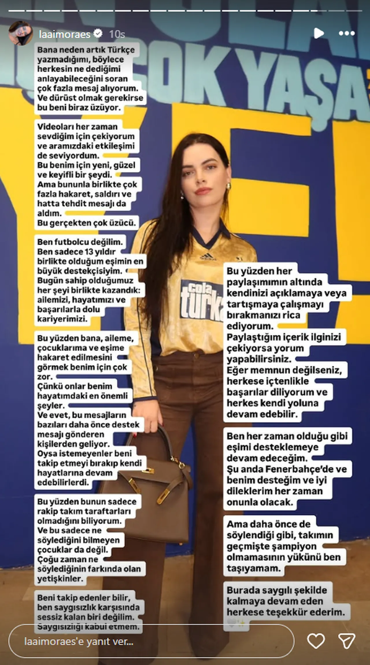 Moraes'in sosyal medya paylaşımı