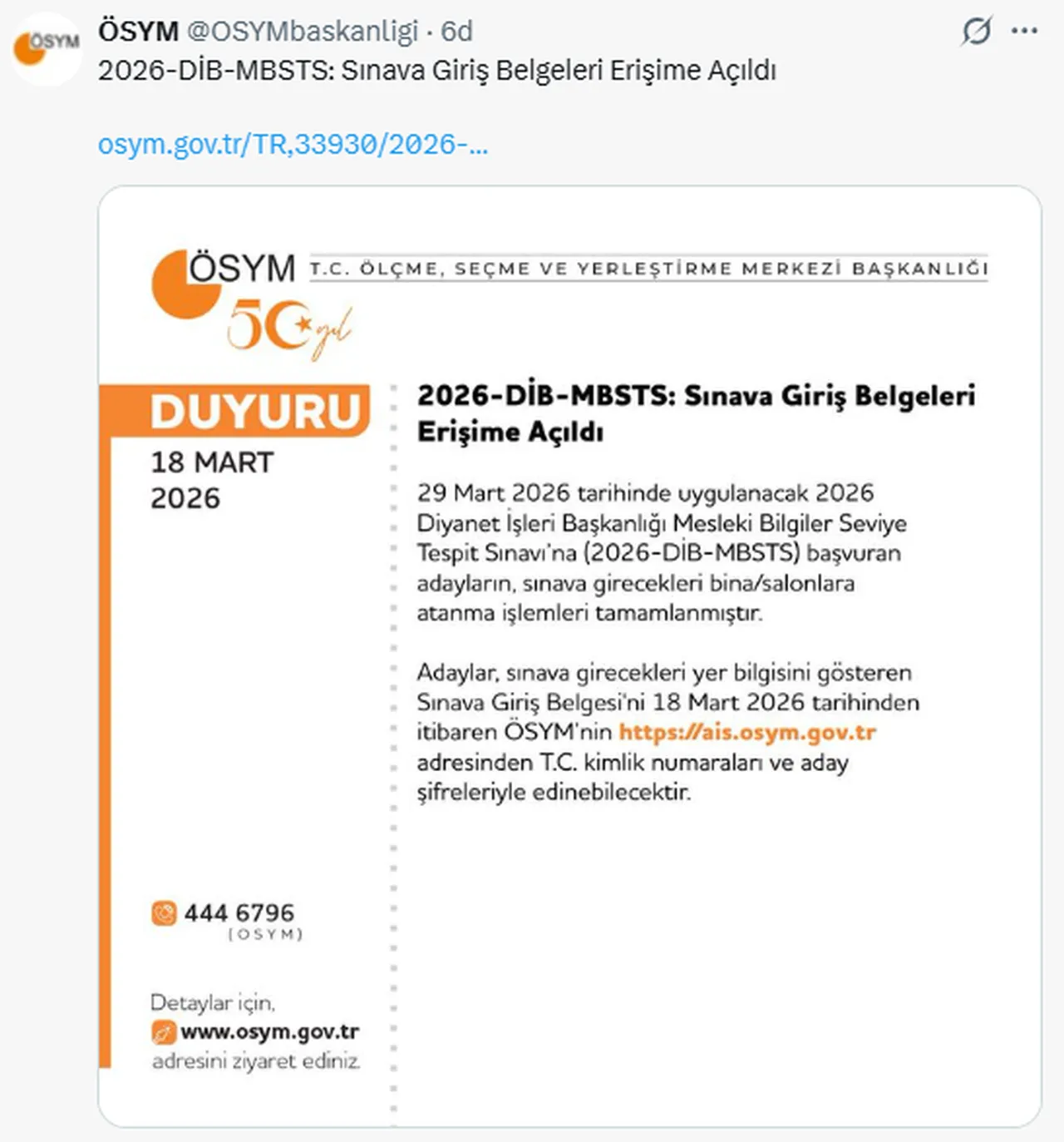 2026-DİB-MBSTS Sınava Giriş Belgeleri Erişime Açıldı (DİB-MBSTS sınav yerleri sorgulama)
