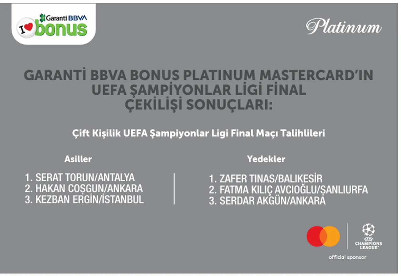 Garanti BBVA  UEFA Şampiyonlar Ligi final çekiliş sonuçları açıklandı