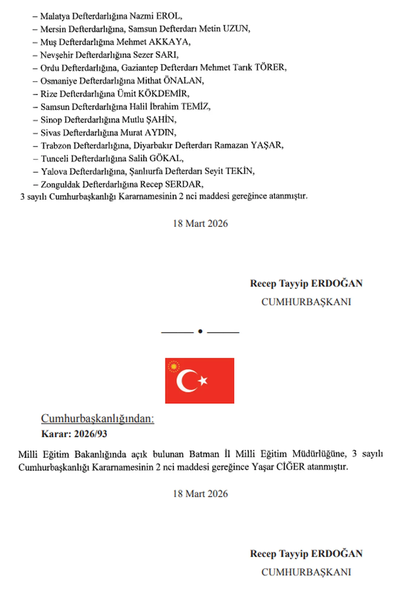 Atama kararları Resmi Gazetede! 19 Mart 2026 bugünkü Resmi Gazete kararları neler?