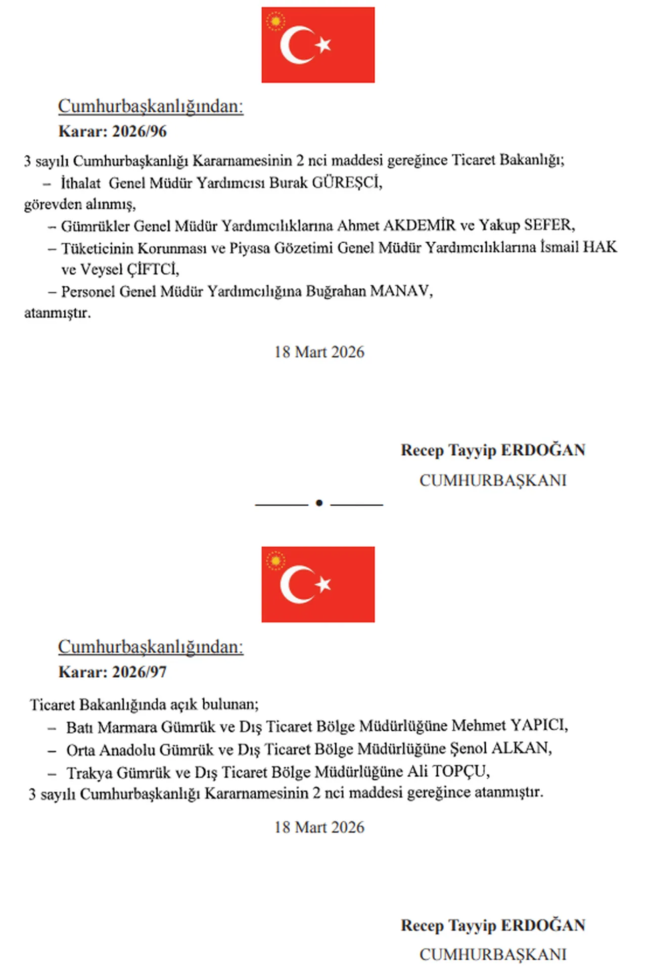 Atama kararları Resmi Gazetede! 19 Mart 2026 bugünkü Resmi Gazete kararları neler?