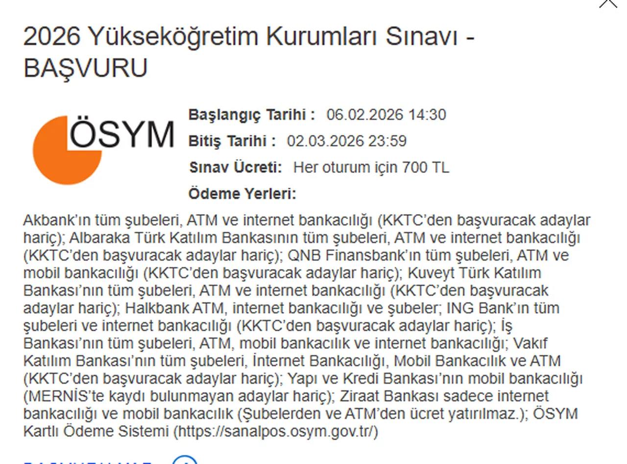 YKS başvuru ücreti son ödeme tarihi ne zaman? 2026 YKS başvuruları bugün sona eriyor