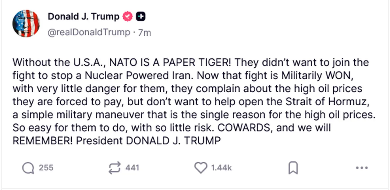 ABD Başkanı Donald Trump yaptığı açıklamada, "ABD olmadan NATO kağıttan bir kaplandır. Nükleer güce sahip bir İran’ı durdurmak için mücadeleye katılmak istemediler. Korkaklar, biz bunu unutmayacağız" dedi.