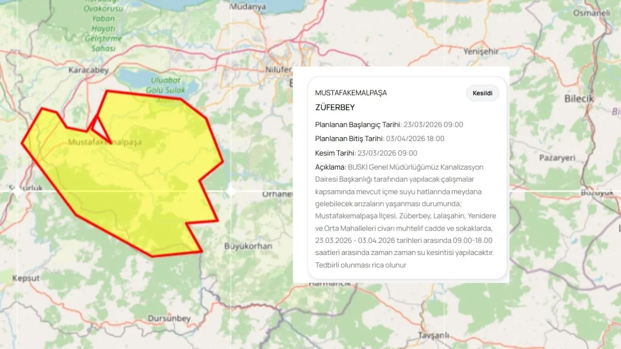 Bursa'da su kesintisi! 10 gün boyunca her gün 9 saat su verilmeyecek