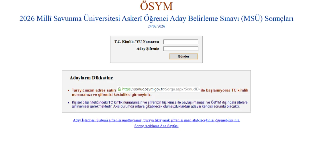2026 MSÜ sınav sonuçları açıklandı (ÖSYM MSÜ sonuç sorgulama)