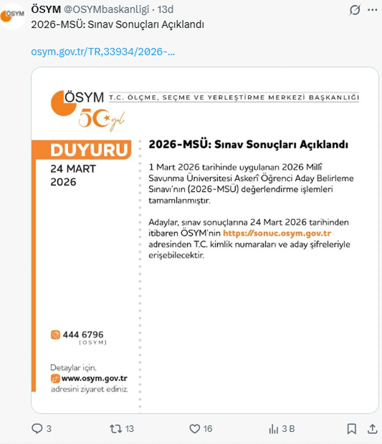 2026 MSÜ sınav sonuçları açıklandı (ÖSYM MSÜ sonuç sorgulama)