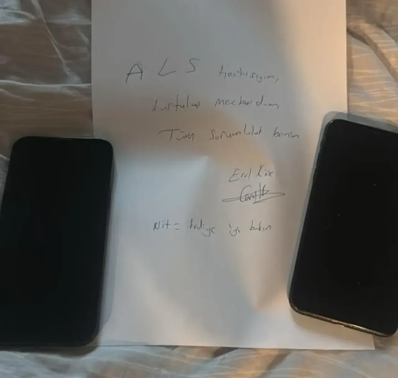 Erol Köse'nin el yazısıyla bıraktığı not...