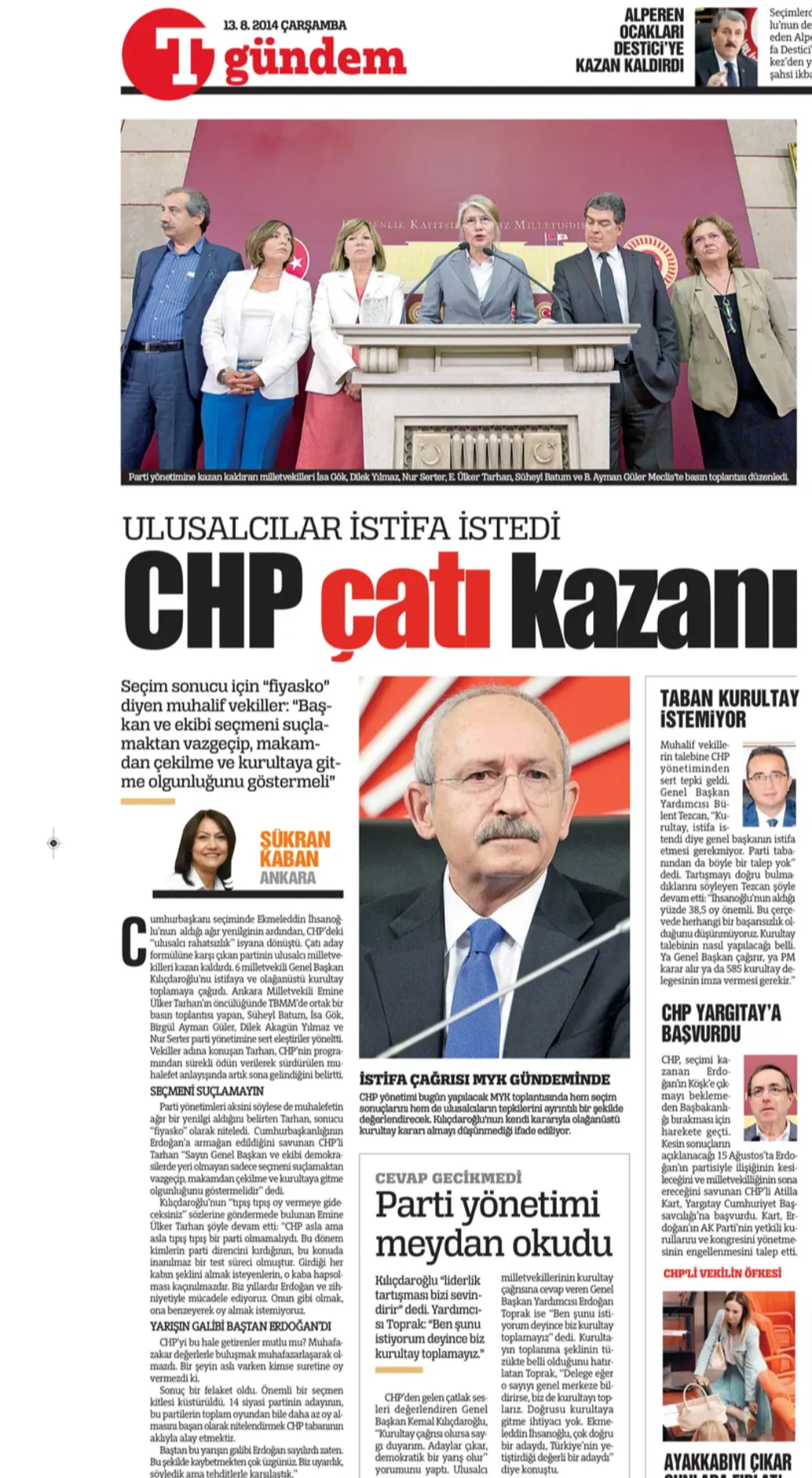 13 Ağustos 2014 tarihli Türkiye gazetesi