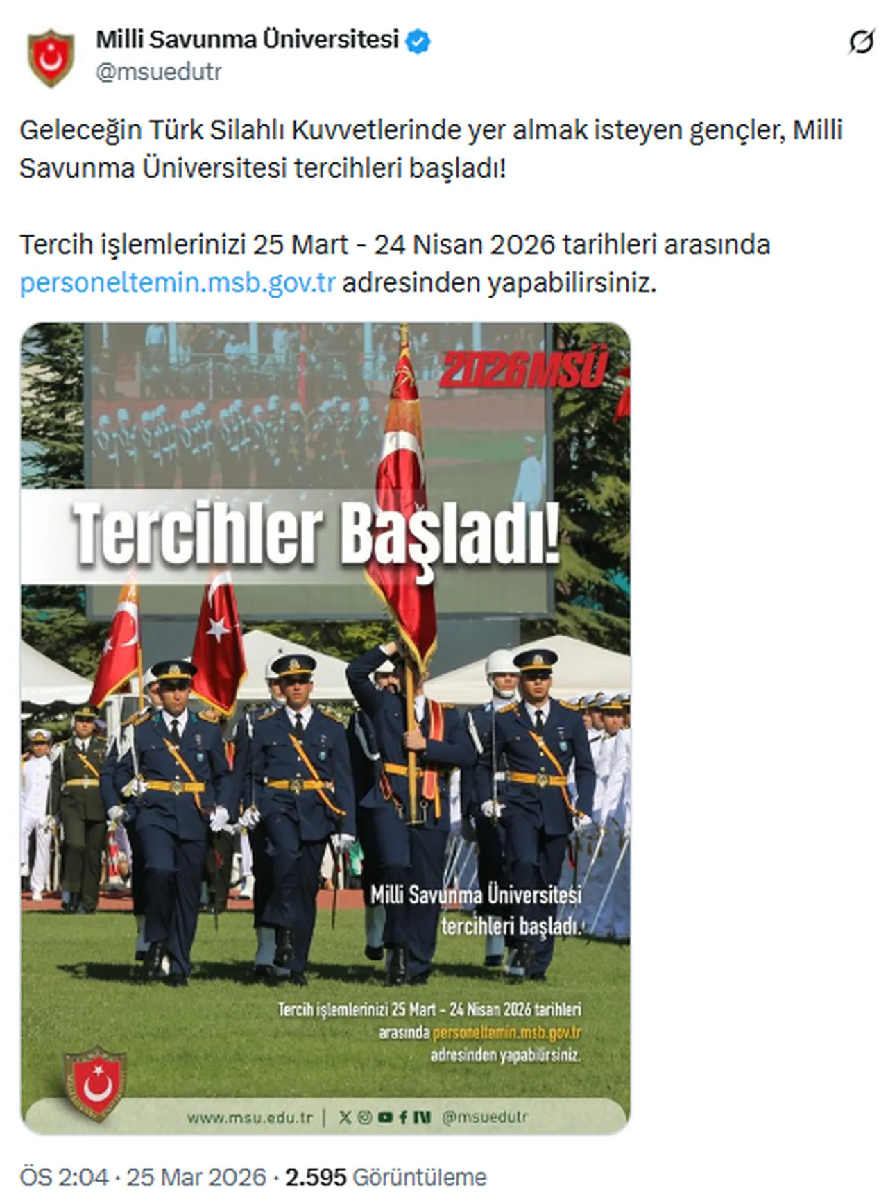 Milli Savunma Üniversitesi (MSÜ) tercihleri başladı! Personeltemin MSB tercih ekranı açıldı