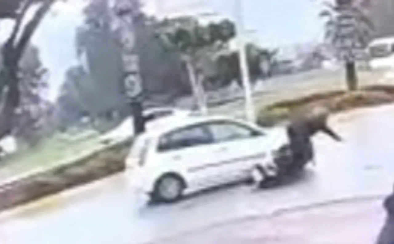 Otomobil ile çarpışan elektrikli bisiklet sürücüsü yola savruldu! O anlar kamerada